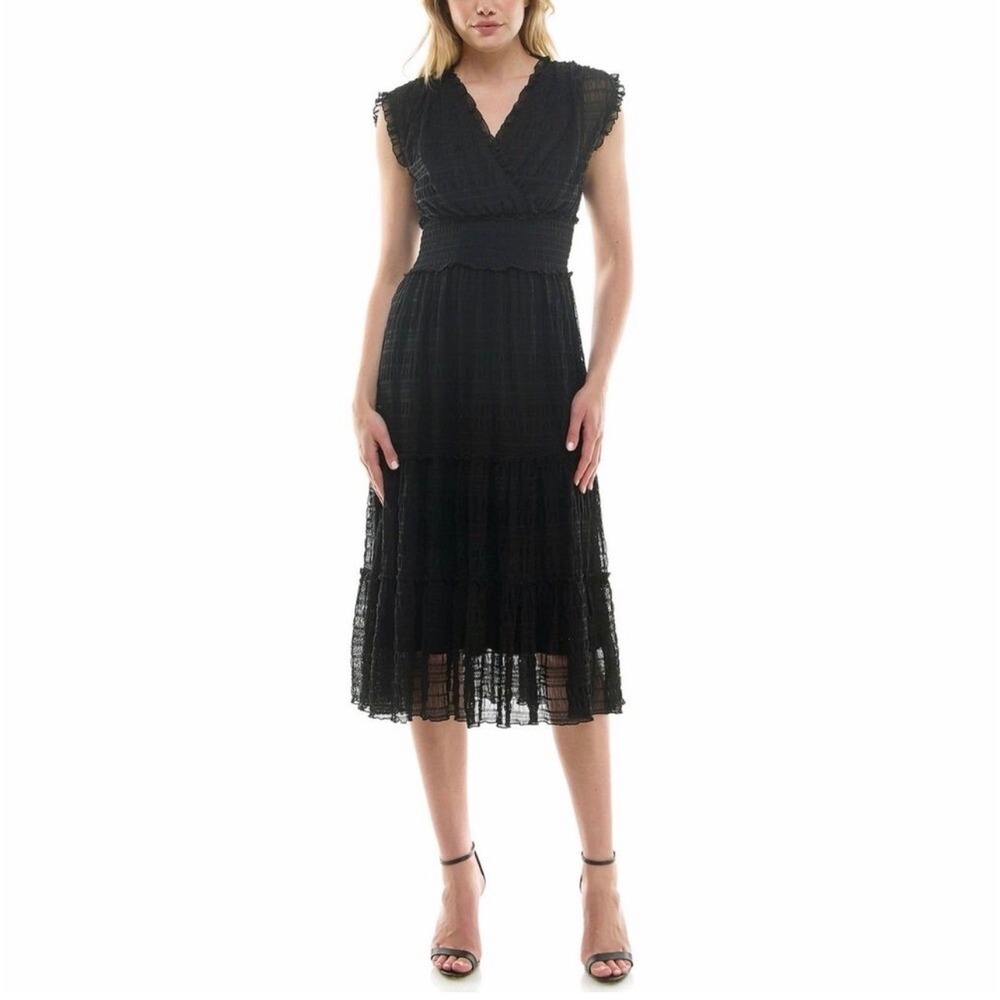 Nanette Lepore Crinkle Mesh Tiered Midi Dress Nanette Lepore Size 14